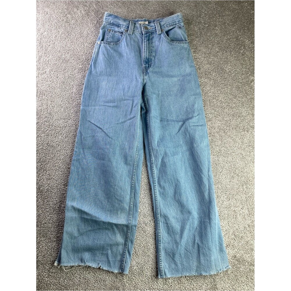 Levi’s Cinch Baggy Jeans Women’s 24 Light Wash Wide Leg Carpenter Raw Hem